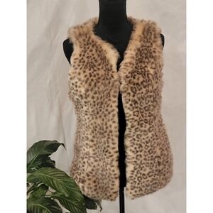 Timing Leopard Print Faux Fur Vest Brown Tan Open Front Womens Medium